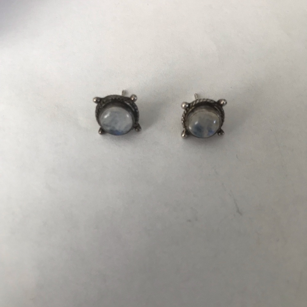 Vintage Sterling Genuine Moonstone Stud Earrings